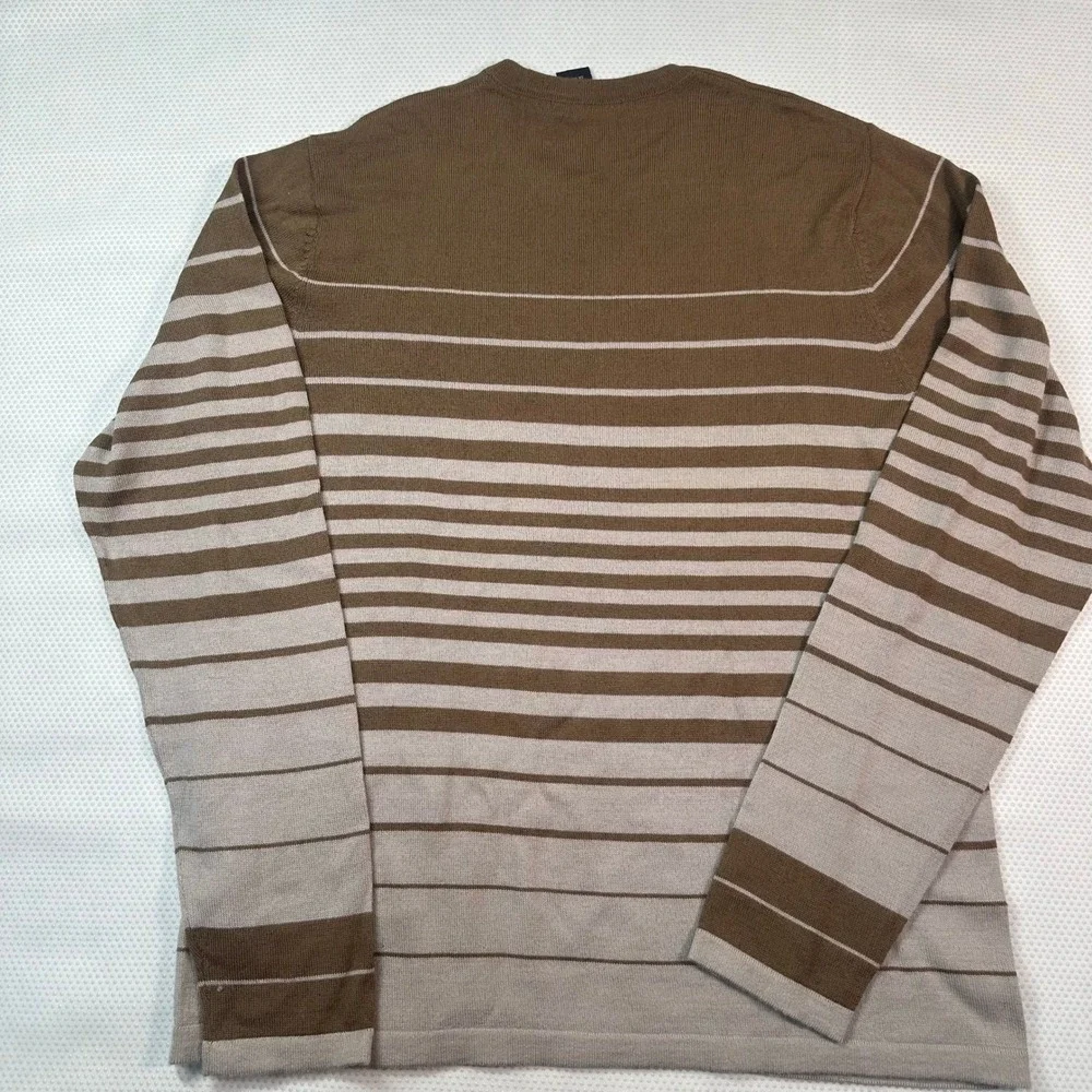 Kenneth Cole Sweater Mens Large Brown Striped Wool Blend Crewneck Excellent